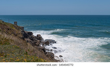 Rocky cliff view of the Portuguese coast. Taken near Praia Das Macas - Shutterstock ID 1454545772