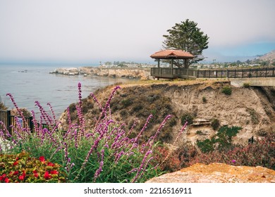 Rocky Cliffs At Sunse And Silhouette Of A Beautiful Beach Town.. Shell Beach At Pismo Beach, California Central Coast