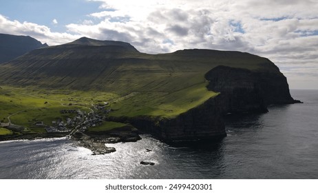 the rocky coast of the Faroe Islands, a bird's-eye view - Powered by Shutterstock