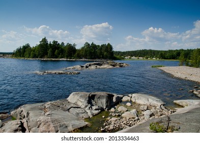 Rocky coast of Koyonsaari island   Panorama. Ladoga lake. Karelia. Russia