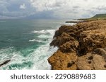 Rocky coast of La Chocolatera in Salinas, a coastal marine fauna reserve, Pacific ocean, westward point of Ecuador