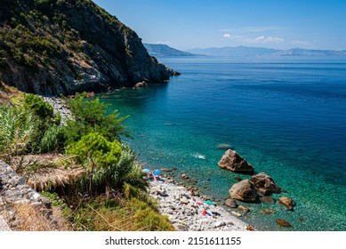 Rocky coastline along the Costa Viola of Calabria, in southern Italy