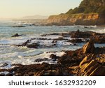 Rocky coastline of headlands near W.R. Hearst Memorial Beach, Highway 1, San Simeon, California, USA