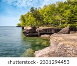 Rocky coastline of Lake Superior in Big Bay State Park in La Pointe on Madeline Island in the Apostle Islands National Lakeshore in Wisconsin USA