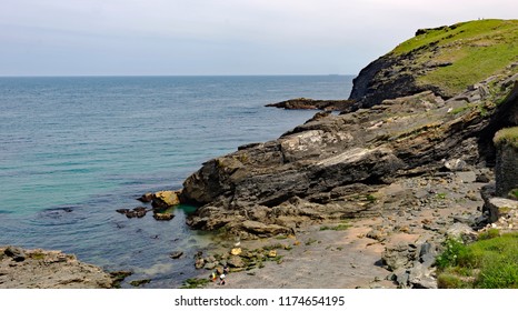 Rocky Coastline At Tintagel In Cornwall, England, The Legendary Home Of King Arthur And His Round Table