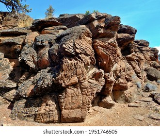 Rocky Conglomerate - Rock formations in summer at Dusty Loop Rocks - north of Tumalo, OR  - Shutterstock ID 1951746505