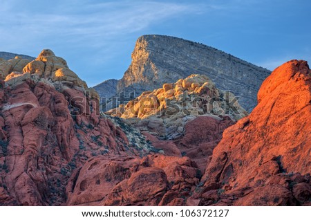 Rocky desert landscape at sunset, Red Rock Canyon National Recreation Area, Las Vegas, Nevada, USA