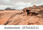 Rocky desert Mars like landscape in Wadi Rum, overcast morning