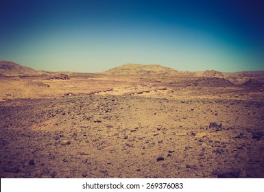 Rocky desert, the Sinai Peninsula, Egypt.  Filtered image:cross processed vintage effect. 
