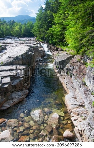 The rocky gorge scenic area on kancamagus Highway on the swift river in Albany new hampshire on a sunny day.