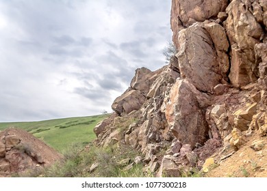 Rocky ground, stones in spring skyline