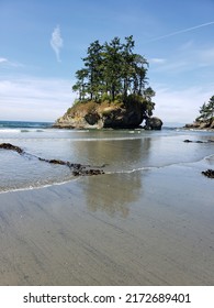 Rocky Island On Coast Of Washington 