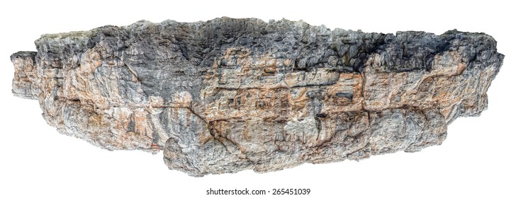 Rocky land piece floating in the space isolated on white background.