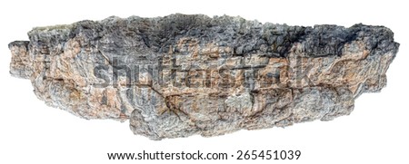 Rocky land piece floating in the space isolated on white background.