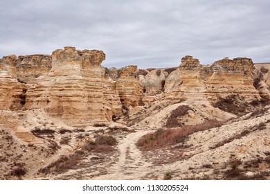 Rocky Landscape Of Castle Rock Badlands In Kansas, USA.