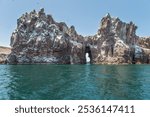 Rocky mountain formations on ESPIRITU SANTO island, on the Baja California peninsula, Baja California Sur state, Sea of ​​Cortes, MEXICO. Nature of The Baja