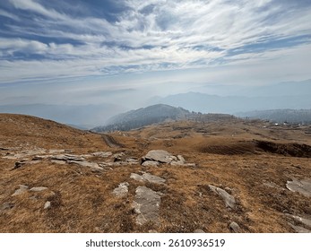 Rocky mountain Landscape Under Cloudy blue Sky and bright sun