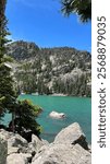 Rocky Mountain National Park in Colorado featuring the bluest glacier mountain Lake Haiyaha 