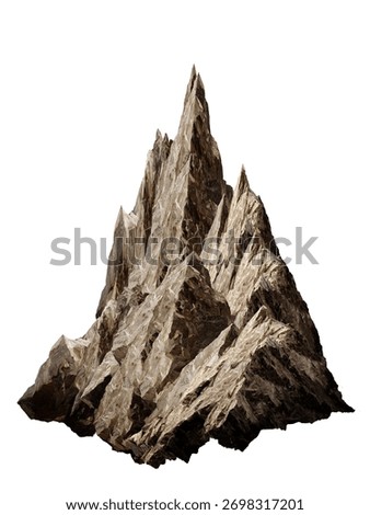 Rocky mountain range with sharp peaks and rugged terrain, natural landscape background isolated on white.”