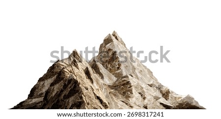 Rocky mountain range with sharp peaks and rugged terrain, natural landscape background isolated on white.”