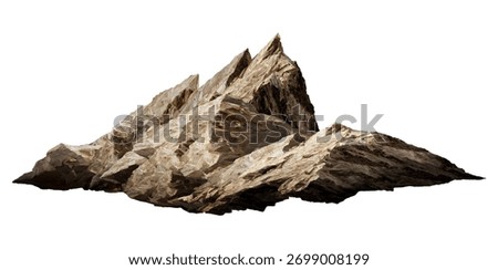 Rocky mountain range with sharp peaks and rugged terrain, natural landscape background isolated on white.”