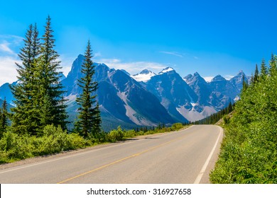 Rocky Mountains. Mountain Road In Alberta, Canada.