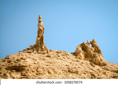 Rocky outcrop traditionally considered to be the pillar of salt from the biblical story of Lot's Wife