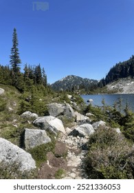 Rocky pathway to the alpine lake