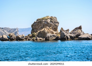 Rocky reefs (Crab Islands) in the Black Sea in Sudak in Crimea