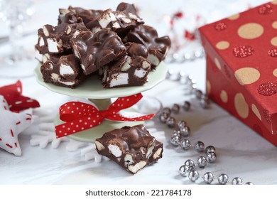 Rocky Road Fudge With Marshmallow And Nuts