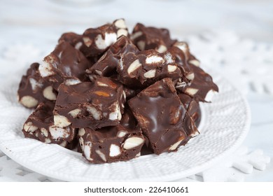 Rocky Road Fudge With Marshmallow And Nuts