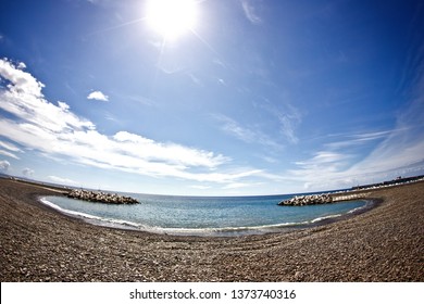 Rocky Sea Shore Landscape Fish Eye Wide Look Perspective.