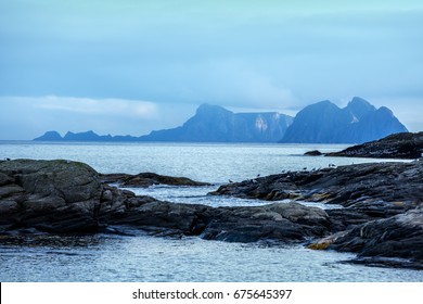 Rocky Sea Shore. Wilderness. Beautiful Nature Norway. Lofoten Islands. Reine