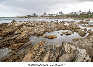 Rocky seashore close-up, cloudy weather, cloudy sky, coastline against cloudy sunset sky, South Australia, Middleton  - Powered by Shutterstock