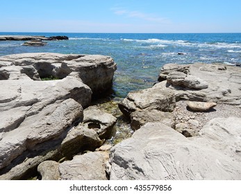 Rocky Shore Of The Caspian Sea. Kazakhstan.