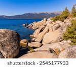 Rocky Shoreline of Artist Point on Lake Tahoe at Memorial Point Lookout, Lake Tahoe, Nevada, USA