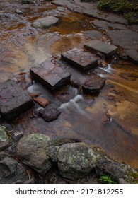 Rocky Steps With Water Stream In The Creek.