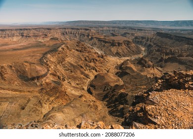 rocky terrain of Fish River Canyon in Namibia by dry season