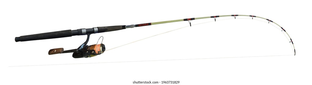 Rod And Reel Ayer's Rod Tension Rod Buckling In The Important Moments.
Photo Isolated On White Background With Clipping Path.