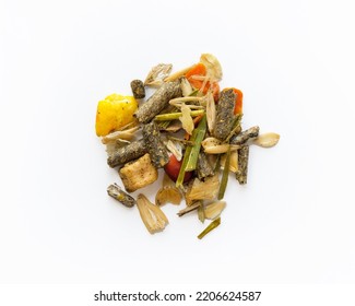 Rodent Food From Cereals And Seeds On A White Background