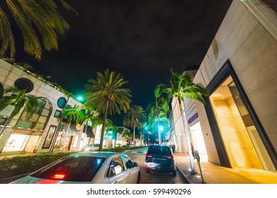 Rodeo Drive In Beverly Hills By Night, California