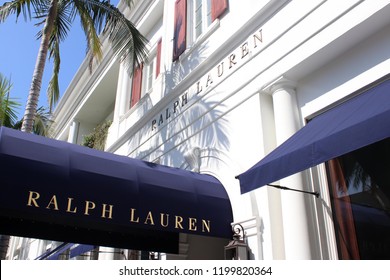 Rodeo Drive, Beverly Hills, CA. USA August 21,2018 Ralph Lauren store in the famous high fashion shopping district.