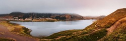 Rodeo Lagoon And Fort Cronkhite On The Pacific Ocean Coastline, On A Cloudy Day, Marin Headlands, Marin County, California