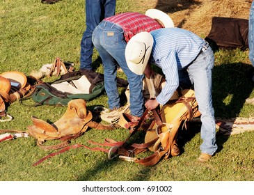 Rodeo riders getting ready to perform.