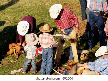 Rodeo riders getting ready to perform.