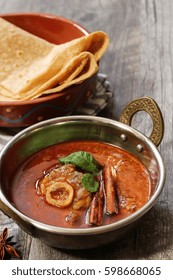 Rogan Josh / Kashmiri Lamb Curry Served In A Kadai, Selective Focus