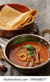 Rogan Josh / Kashmiri Lamb Curry Served In A Kadai, Selective Focus