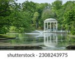 Roger Williams Park Roosevelt Lake bandstand and fountain in Providence Rhode Island, USA