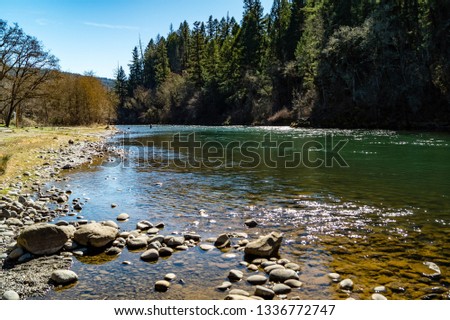 The Rogue River flows through Casey State Recreation Site near Medford, Oregon