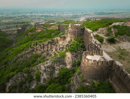 Rohtas fort, Dina, Jhelum, Punjab, Pakistan. Green mountains, tourism place, old walls on mountains, amazing place for view, green, brown. adventure, calm.